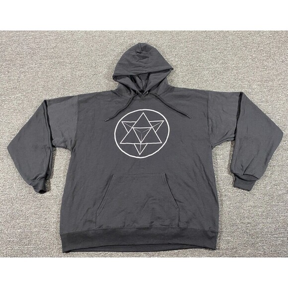 Sacred Geometry Sweater Mens Large Black Hoodie Long Sleeve Heavy Metal Hanes - Picture 1 of 11